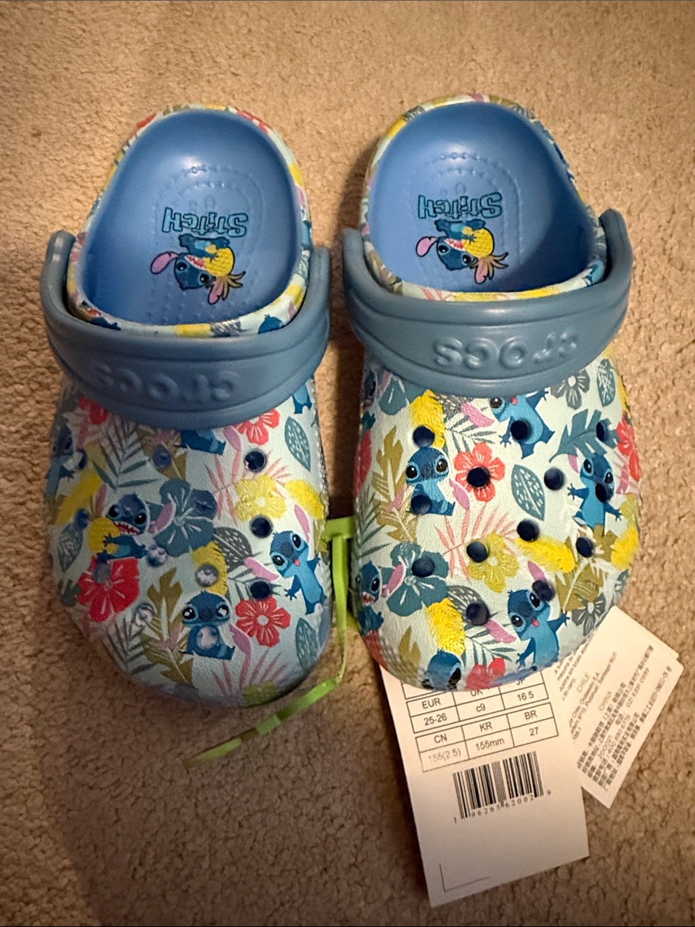 CROCS Kids Floral Stitch Print Clog in Light Blue with Yellow & Pink Accents